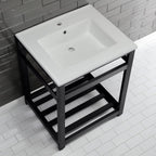 Kingston Brass VWP2522A0 Quadras 25-Inch Ceramic Console Sink (1-Hole), White/Matte Black
