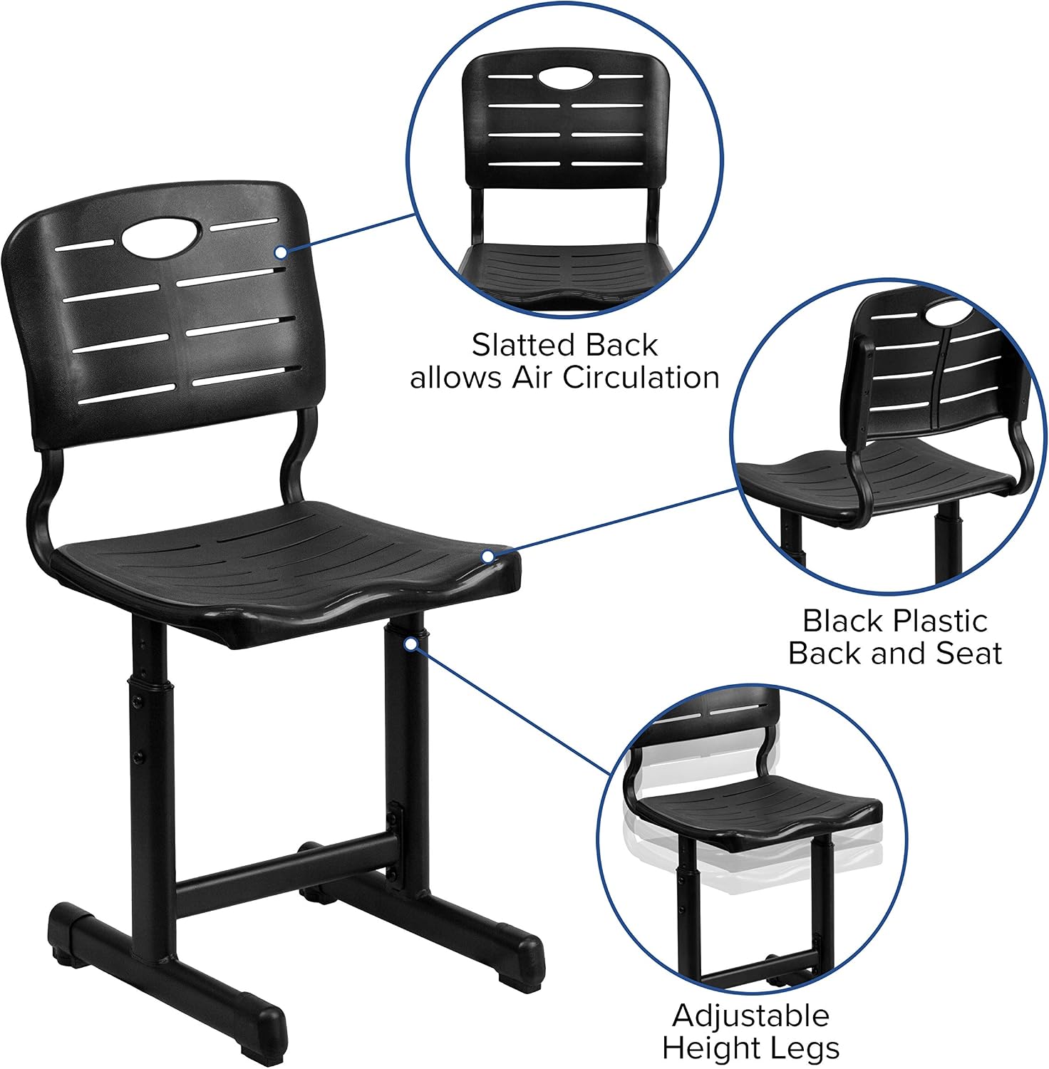 Flash Furniture Nila Set of 6 Adjustable Height Black Student Chairs with Black Pedestal Frames