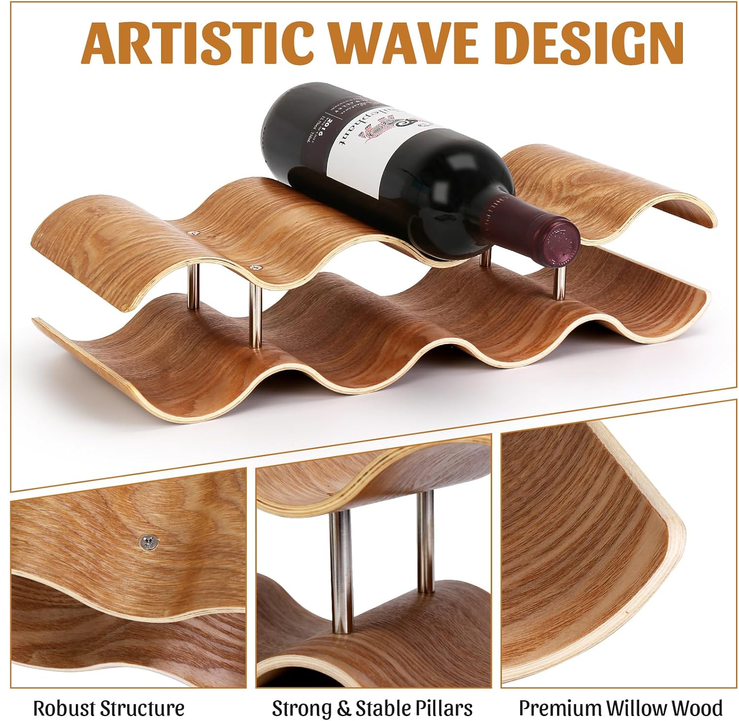 Table Wine Rack Countertop Freestanding Wine Racks & Cabinet 2 Tier 7 Bottles Wave Willow Wood Champagne Rack