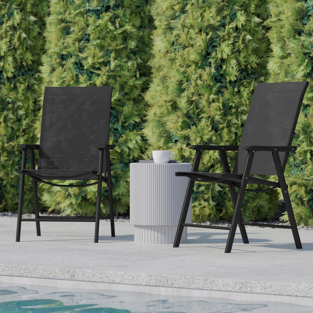 Flash Furniture Paladin Black Outdoor Folding Patio Sling Chair with Black Frame (2 Pack)