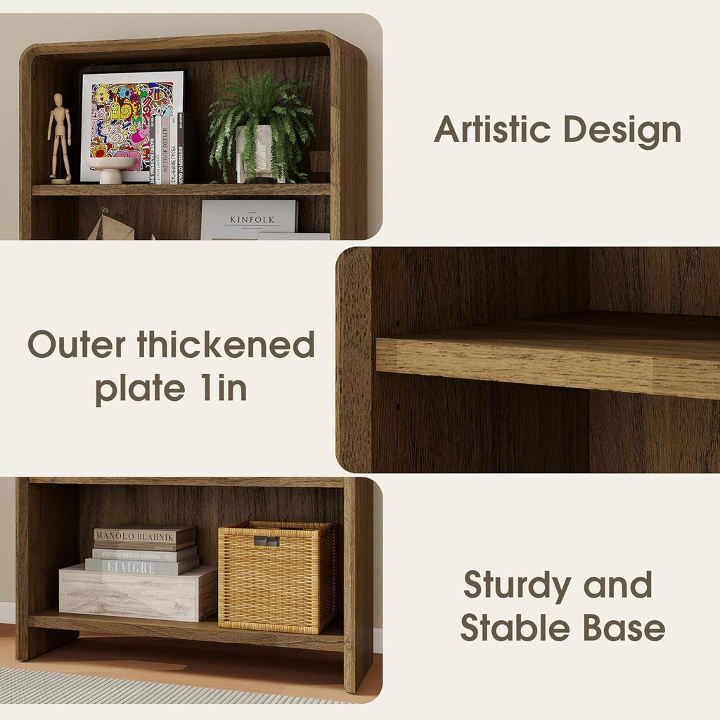 Bevfint 71" Bookcase Tall 5 Shelves Wood Bookshelf with Curved Soft Edges, Heavy Duty Modern Storage Cabinet for Professional Home Office and Living Room, Walnut Grain Finish