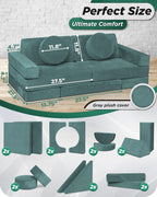 Lunix LX15 14pcs Modular Kids Play Couch, Design-Patent Child Sectional Sofa, Fort-Play Bedroom Playroom Furniture for Toddlers, Convertible Foam, Washable Covers, Oeko-TEX & CertiPUR-US, Sage Teal