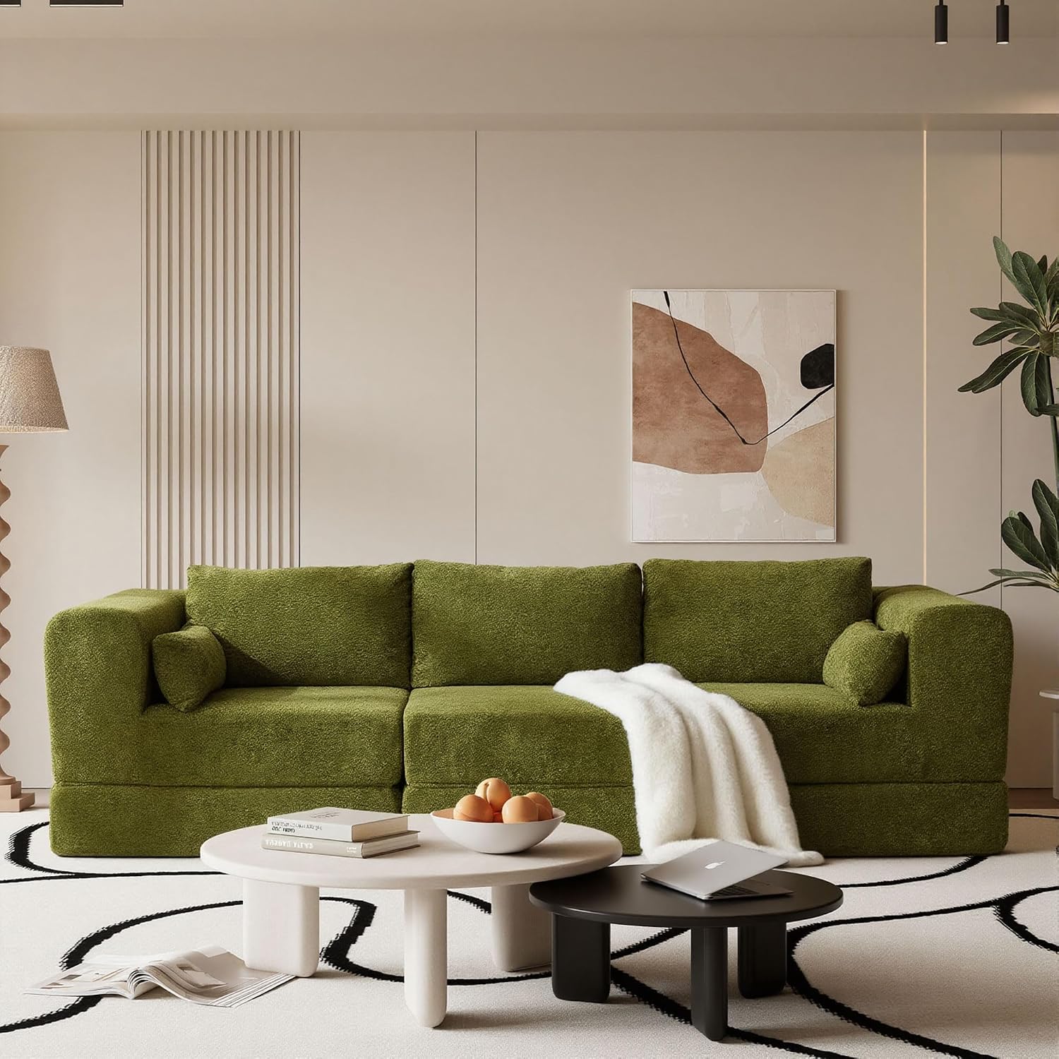 STHOUYN 106" Chenille Folding Convertible Sleeper Sofa Bed, Green Pull Out Floor Modular Couch with Pillow, Memory Foam Boneless Couchs Sectional for Living Room Bedroom (3, Green)