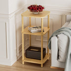 Bamboo End Table with Charging Station, Side Table for Small Space, Small Table Stand, Narrow Wooden Bedside Table Nightstand with Shelves, for Nursery, Living Room, Bedroom, Natural