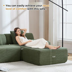122" U Shaped Boneless Modular Sectional Sofa, Oversized 5-Seater Full Sponge Cloud Couch with Movable Ottoman, Corduroy Upholstery Couches for Living Room, No Assembly, Green