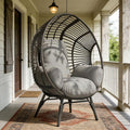 Outdoor Egg Chair Wicker, Weather-Resistant PE Rattan, 400lbs Capacity, 8-Inch Cushion Balcony Chairs(Black+Gray)