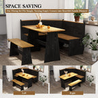 Breakfast Nook Dining Table Set – Black Corner Bench Dining Table, L Shaped Kitchen Nook Booth, Space-Saving Corner Dining Table Set for Kitchen, Apartment, Small Space