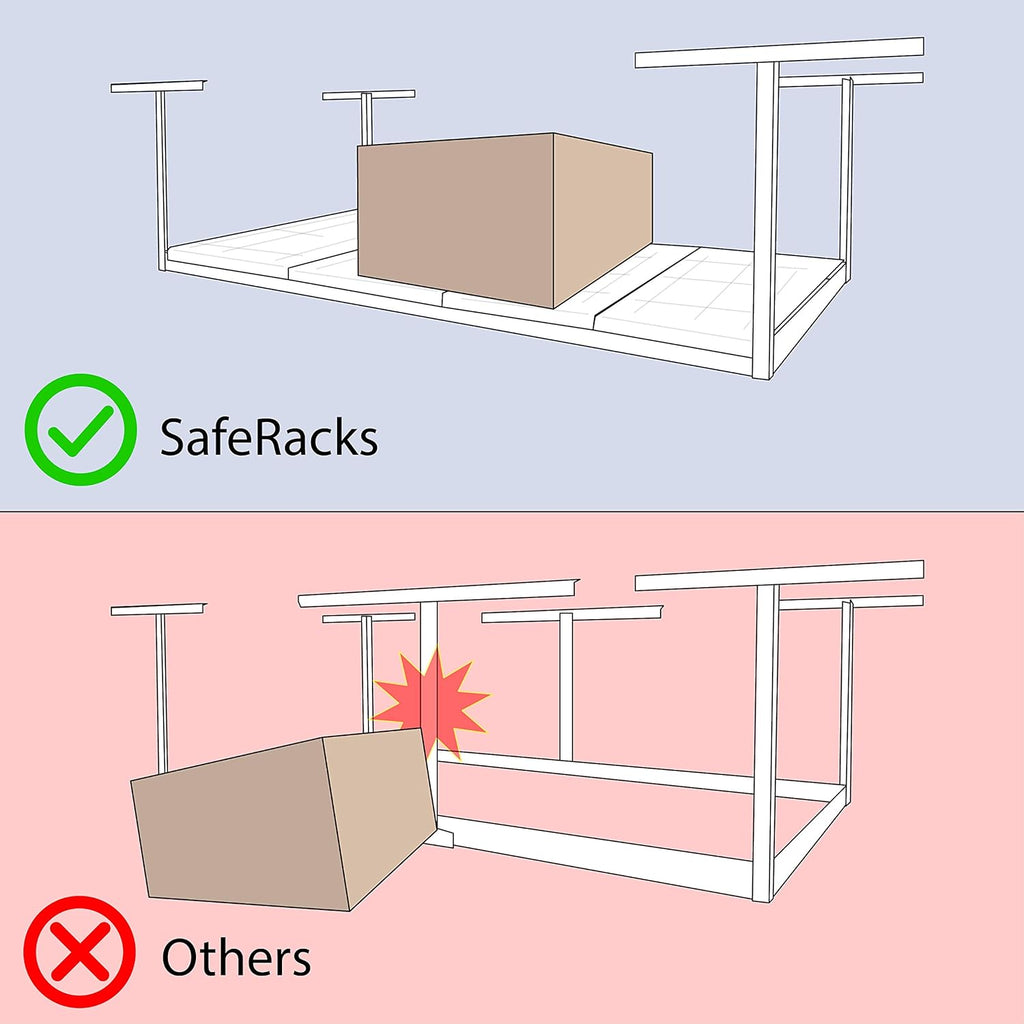 SafeRacks Overhead Garage Storage Rack - Heavy Duty Racks for Garage with 400 lb Capacity, Easy Garage Shelving, Adjustable Storage Rack, Ceiling Mount Storage Shelves 3x6 White (24"-45")