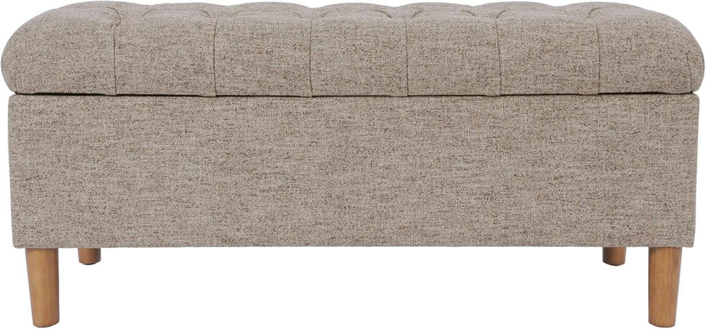 Homepop Home Decor | Tufted Ainsley Button Storage Ottoman Bench with Hinged Lid | Ottoman Bench with Storage for Living Room & Bedroom,Midtone Gray