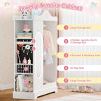 Xilingol Kids Armoire Dress Up Storage with Full-Length Mirror and Light, Kids Wardrobe Closet with Jewelry Cabinet and Storage Shelves, Open Hanging Armoire Costume Organizer for Bedroom (White)