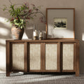 Yechen Buffet Cabinet with Storage, 63" Wide Sideboard with Solid Wood Handles and Rattan Look Accent Doors, Flexible Shelves, for Living Room, Kitchen, Dark Walnut