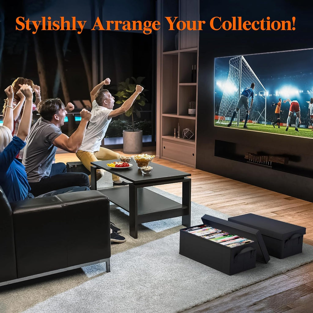 Lifewit DVD Storage Box, Stackable DVD Case Holder Organizer, Foldable DVDs Container with Lid, Handles, Media Organizer Bin 15.7" L x 7.9" W x 5.7" H Holds up to 200 PCS DVDs (25 Each), 8 Pack