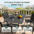 Anmutig 63" Rectangular Outdoor Dining Table, Metal Patio Table for 6 | Powder-Coated Steel Frame, Weather-Resistant Design, Slatted Metal Tabletop, Adjustable Umbrella Hole, Patio, Backyard Use