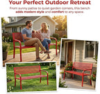 IDEALHOUSE Outdoor Metal Garden Bench 2 Person, 790 Lbs Heavy Duty Steel Patio Bench with Geometric Backrest, Weather Resistant Red Outdoor Seating for Porch, Yard, Deck, Entryway