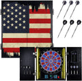 Electronic Dart Board, Electric Dartboard Cabinet Set for Adults [6 Soft Tip Darts] Individual Light Color for Each Player, Wooden Dartboard Cabinet for Family Game
