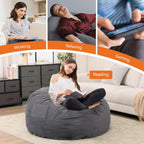 Sweetcrispy Bean Bag Chairs, 4Ft Bean Bags for Adults, Large Oversized Beanbag Chair with Memory Foam Filled and Soft Removable Washable Cover, Comfy Sofa for Living Room Bedroom Dorm, Dark Grey