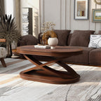 Retro Coffee Table Sets 3 s, Wood Living Room Table Set Include 44" Oval Coffee Table, Round End Table Set of 2, Walnut
