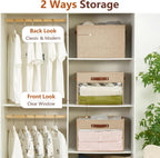 Extra Large Storage Baskets with Clear Window, See Through Closet Organizer with PU Handles, Linen Foldable Storage Bins for Organizing Clothes, Toys, Books (Khaki)