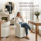 KISLOT Upholstered Dining Chairs Set of 4, Modern Arm Kitchen & Dining Room Chairs with Hidden Casters, Linen Fabric Padded Rolling Chairs, Sturdy Wood Frame, 300 lbs Capacity, Cream Beige