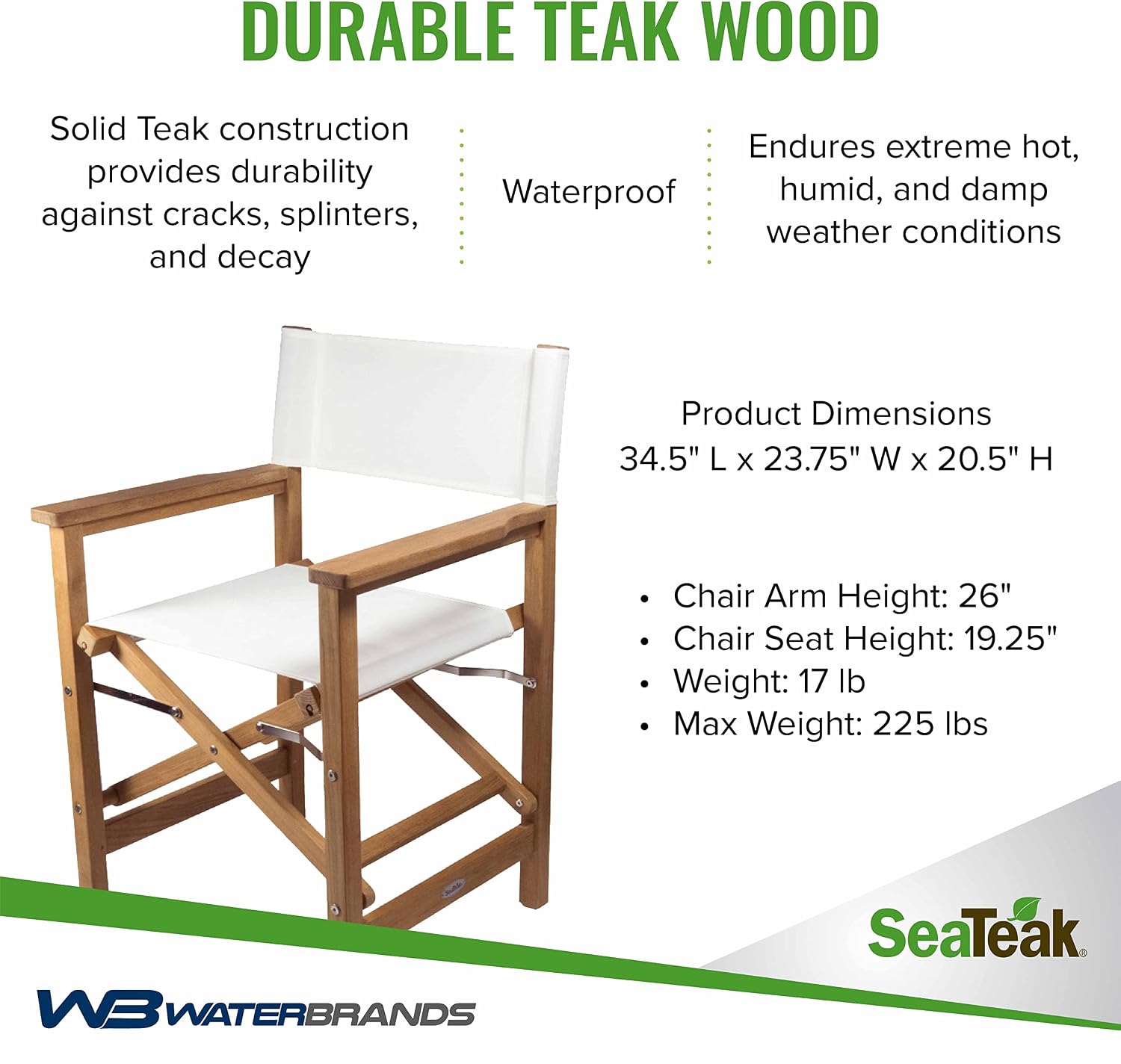 SeaTeak Director's Chair | with DURASLING Fabric Seat Cover | Foldable Director’s Chair
