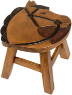 Sea Island Imports Horse Design Hand Carved Acacia Hardwood Decorative Short Stool