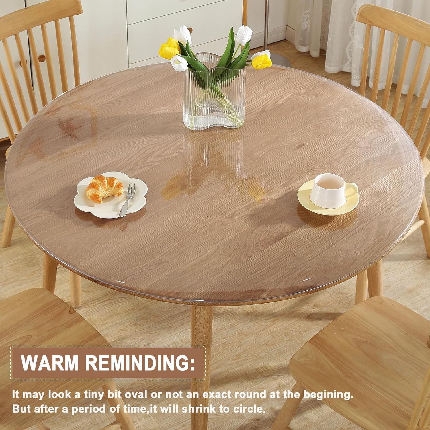 LovePads Round Clear Table Cover Protector 48 Inch, 2mm Thick Table Protector for Dining Room, Waterproof Plastic Cover PVC Vinyl Tablecloth, Circle Tabletop Protective Pad for Furnture Surface