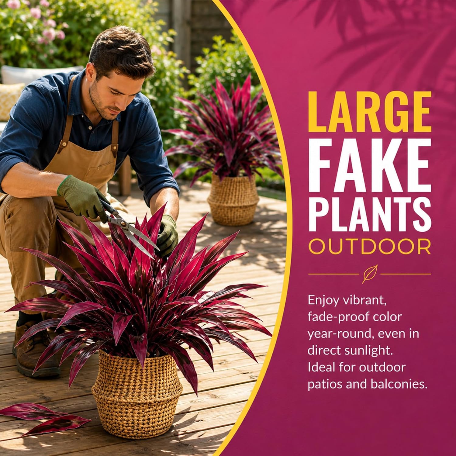 Artificial Tropical Plant UV Resistant Large Faux Plants Outdoor Fake Boston Ferns Potted Plants Realistic Agave Plastic Hostas Greenery Patio Outside Shrubs Flower Grass Front Porch Decor (2 PCS)