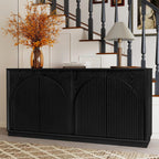 Real Relax 65 Inch Fluted Buffet Cabinet with Storage, Modern Symmetrical Arc Accent Sideboard Large Console Table for Living Room, Hallway, Entryway, 330LBS (Black)
