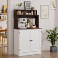 MHOM Farmhouse Bar Cabinet with Storage, Coffee Station Cabinet with 5 Hooks, Small Coffee Bar for Kitchen & Living Room, Antique White