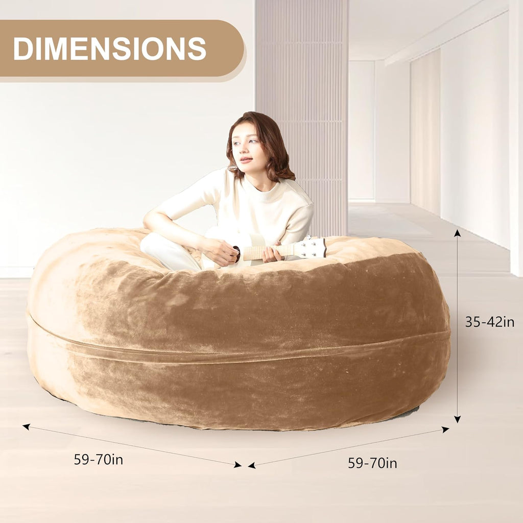 Bean Bag Chair for Adults Soft Comfy Bean Bag for Adults, Cozy Reading Chair, Large Round Bean Bag Couch, Versatile Living Room & Bedroom Chairs (Apricot, 5FT)