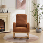 27.2" Rocking Chair for Nursery, Sherpa with Morden High Back and Side Pocket, Rocking Accent Armchair with Rubber Wood Legs for Living Room, Bedroom, Caramel