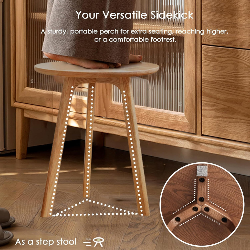 100% Solid Oak Wood Side Table, Multifunctional Nightstand, Round Stool, Accent Table for Living Room, Bedroom, Balcony | Easy to Assemble, Stable Frame for Small Spaces (Natural, 2 Sets)
