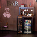 Mini Fridge Stand with Power Outlet & Storage, Rustic Microwave Stand Bakers Rack, Coffee Bar Cabinet for Kitchen, Dorm and Office