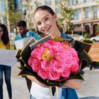 Glitter Rose Flower Bouquet, Fake Roses Bouquet 16 Pcs DIY Glitter Rose Bouquet Kits Birthday Gifts for Women Mom Mother's Day Anniversary Graduation - Hot Pink