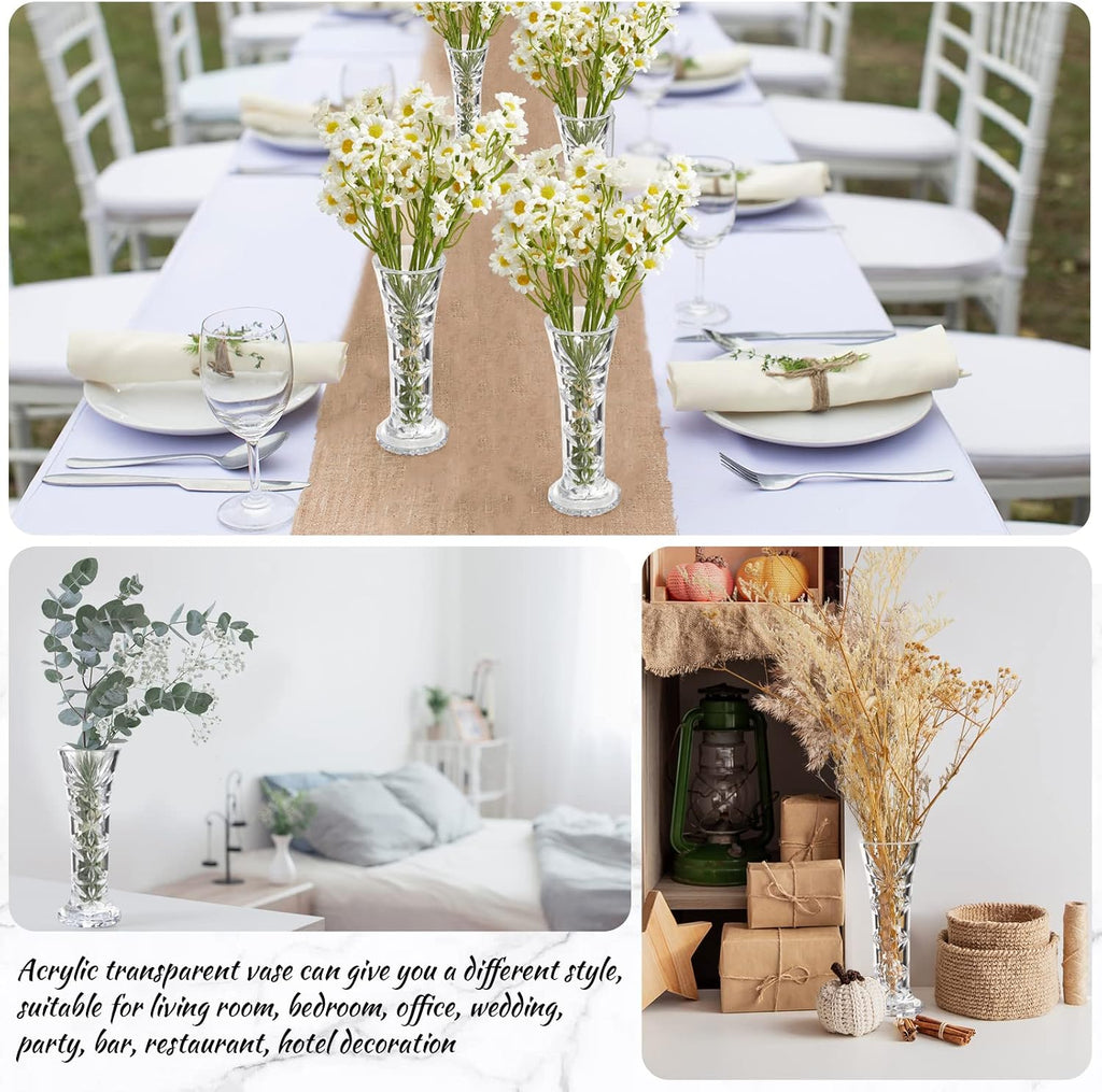 Mumufy 12 Pcs Acrylic Glass Bud Vases for Centerpiece Christmas Clear Plastic Bud Vase Crystal Acrylic Vase Small Break Resistant Flower Vase for Rose Home Decoration(Elegant,2.56 x 6.69 Inch)