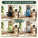 Ergonomic Office Chair with Footrest, High Back Home Desk Chair with Lumbar Support & Headrest, 90-135° Reclining Mesh Back Computer Chair with Wheels for Work, Gaming, Grey