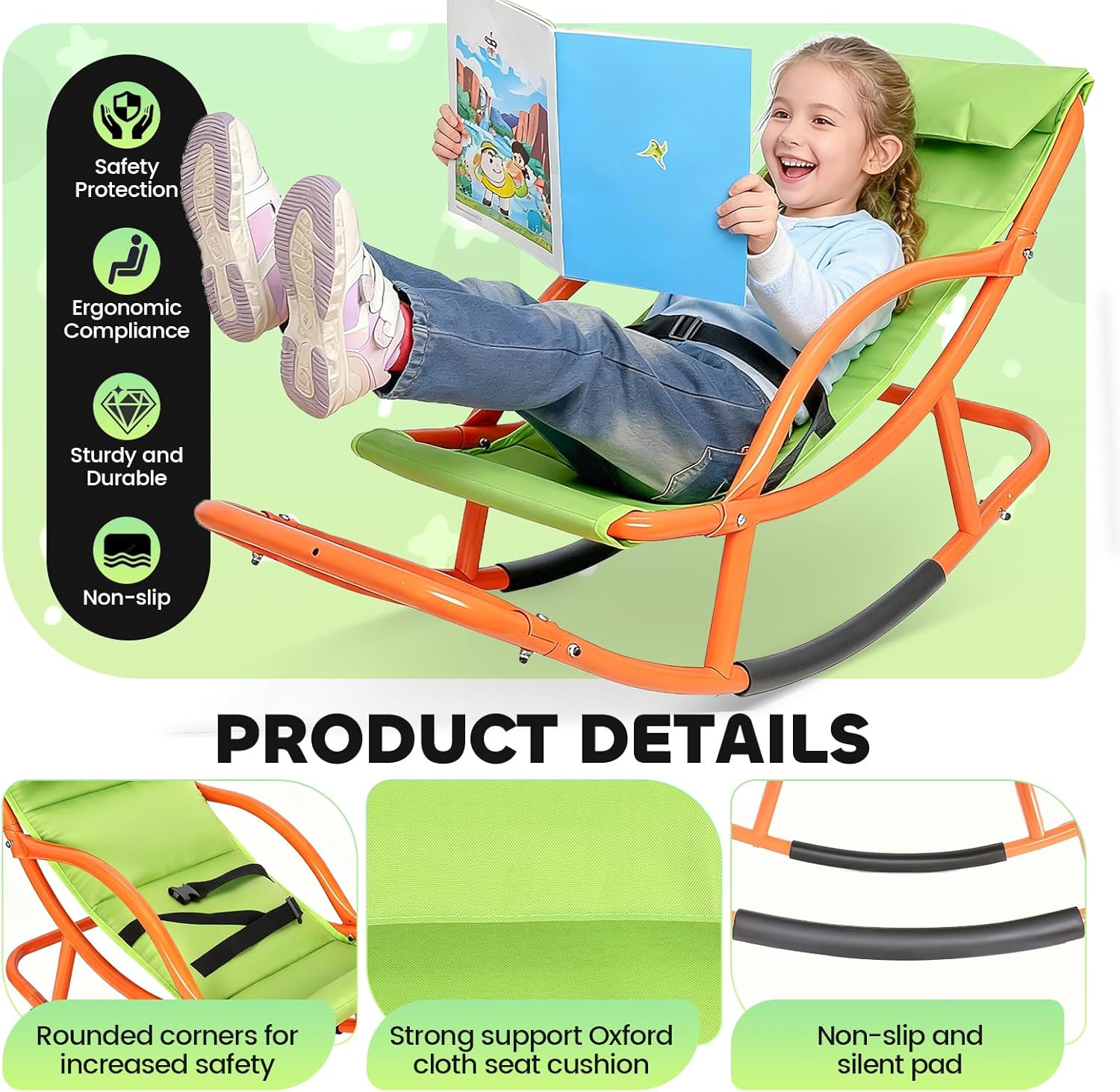 Kids Sensory Rocking Chair for Children Under 55 Inches Tall, Autism and ADHD Balance Seat Helps Kids Relax, Focus and Play, Comfortable Indoor & Outdoor Rocker for Bedroom, Nursery and Sensory Room