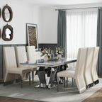 AUZ White Leather Dining Chairs Set of 6, White and Silver Upholstered Dining Room Chairs with Nailhead Trim High Back, Modern Dining Chair with Polished Silver Metal Legs