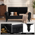 51.5" Corduroy Storage Bench, End of Bed Bench with Storage, Upholstered Bedroom Bench with Rolled Arm, Ottoman Bench for End of Bedroom, Living Room, Entryway (Black)