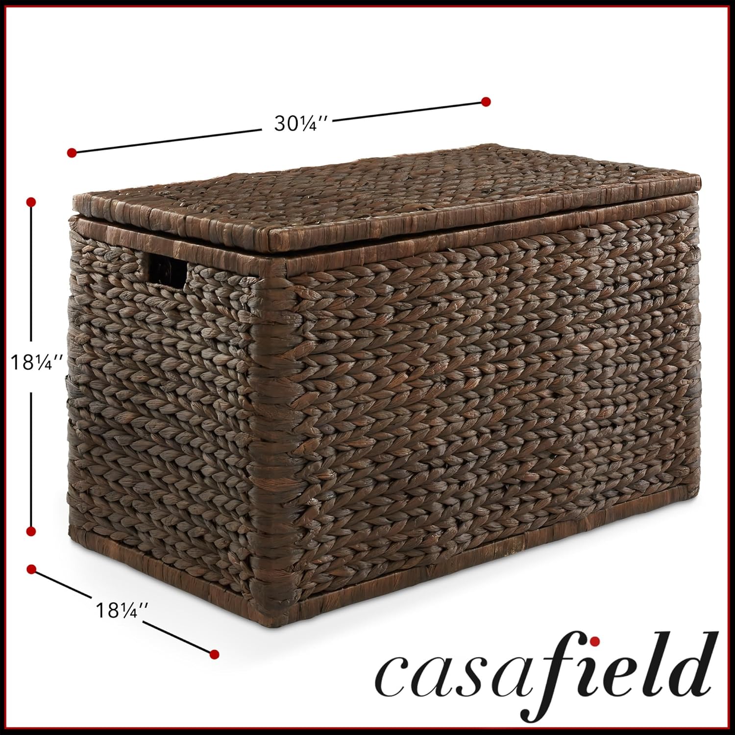 Casafield 30" Storage Chest with Lid, Handles, Safety Hinge - Espresso Dark Brown, Hyacinth Wicker Storage Trunk for Entry Way, Living Room, Bedroom