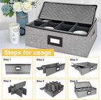 Coffee Mug Storage Box with Dividers, Durable China Storage Containers for Coffee Mugs, Tea Cups Storage Organizer with Lid, Handles, Label Window, Holds 12 Mugs, Hard Shell and Stackable (Grey)