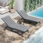 UDPATIO Aluminum Patio Lounge Chairs Set of 2 for Outside with Coffee Table Poolside Chaise Chair with Cushion for Sunbathing 5 Adjustable Position Backrest Outdoor Lounger with Wheels