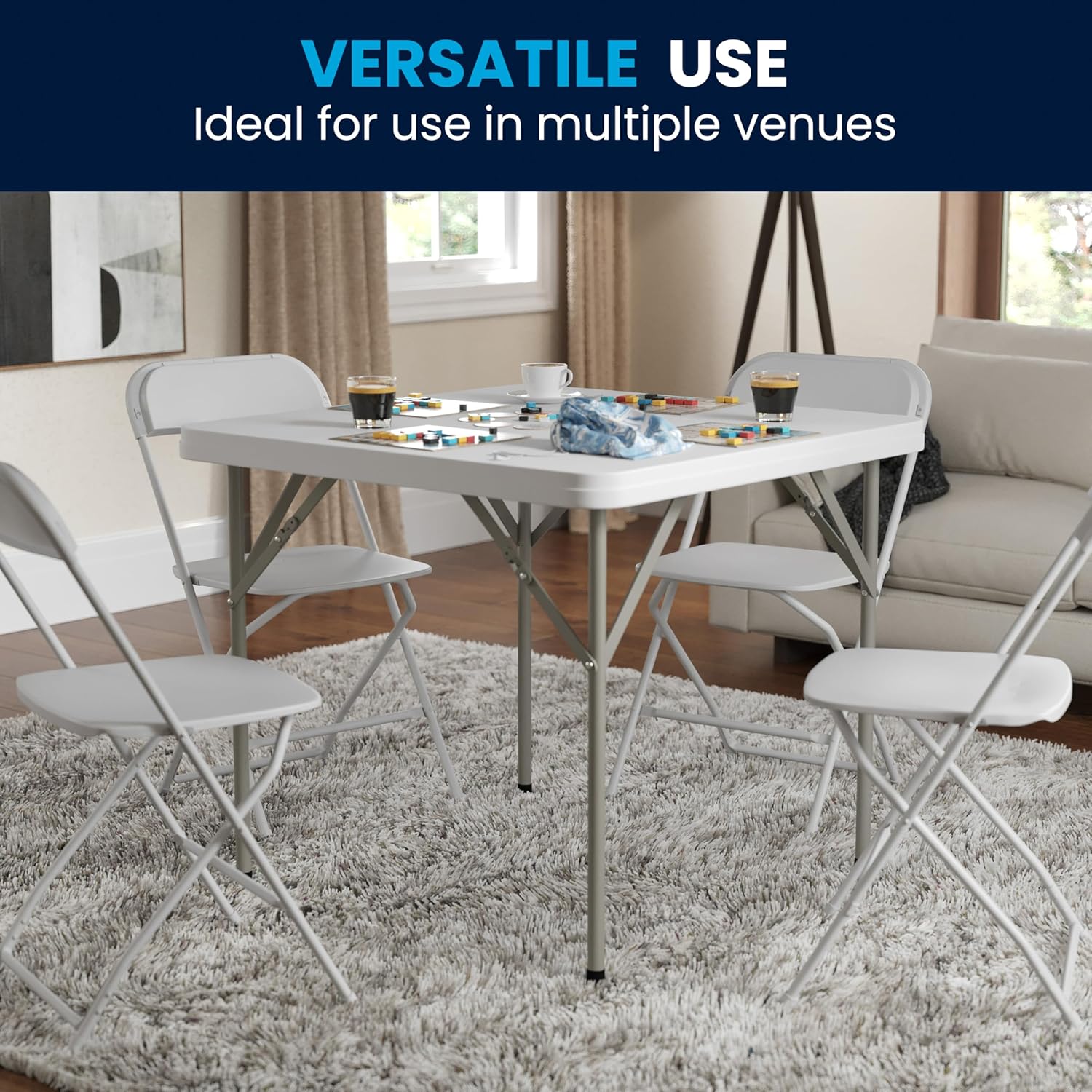 Flash Furniture Elon 2.85' Square All-Occasion Plastic Folding Event Table with Locking Legs, Folding Banquet Table for Indoor/Outdoor Events, White