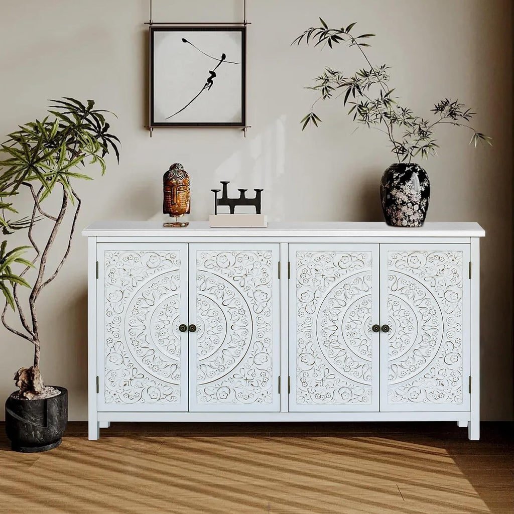 Mid-Century Accent Cabinet with 4 Doors, Rustic Sideboard Pantry Cabinet, for Home Decor,for Kitchen Home
