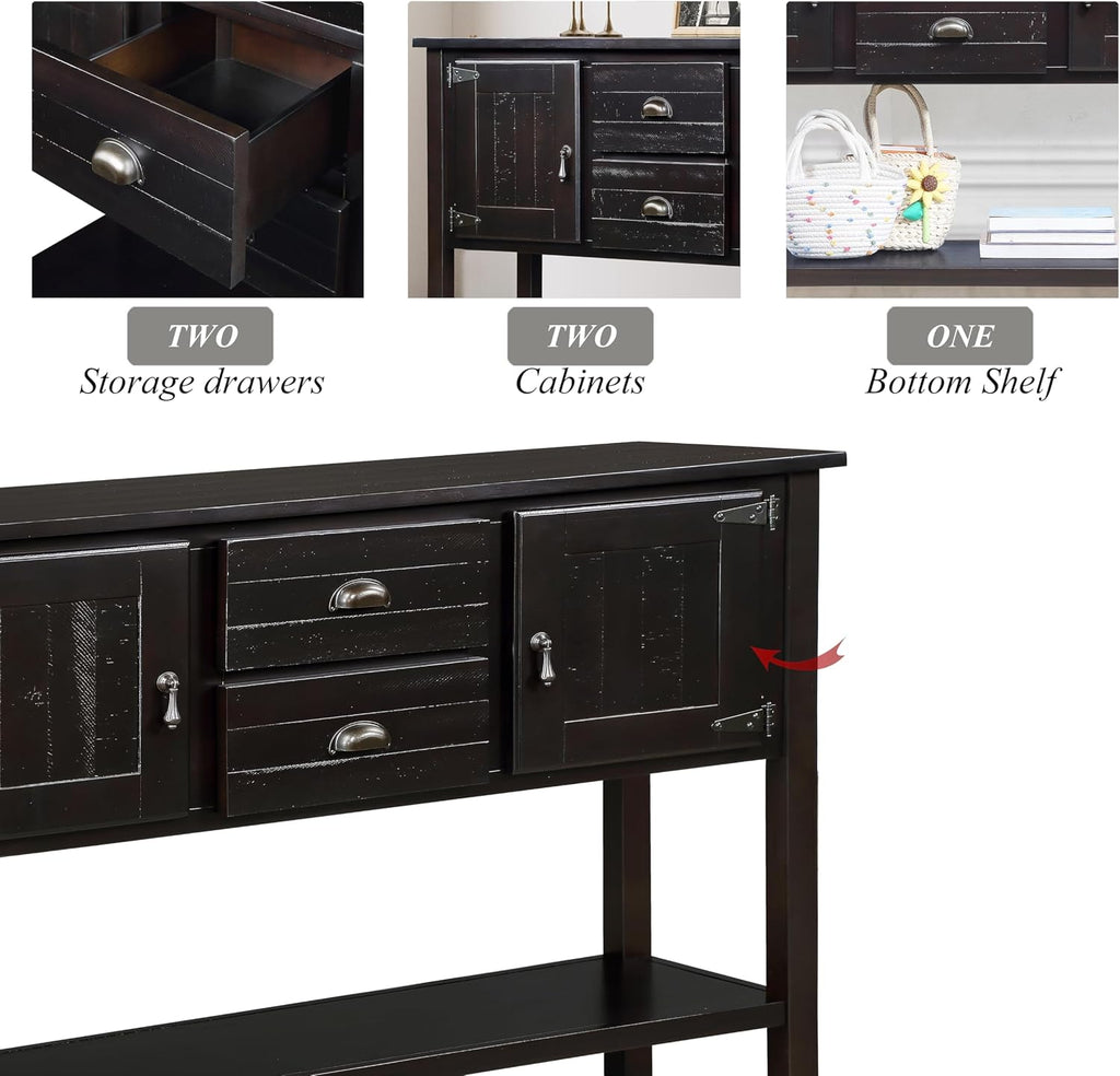 Knocbel Farmhouse 48 Inches Long Console Table for Entryway, Entry Hallway Foyer Wooden Cabinet Buffet Sideboard with 2 Storage Drawers, 2 Doors and Lower Shelf (Espresso)