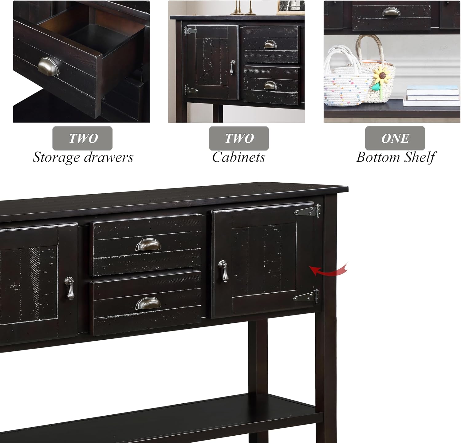 Knocbel Farmhouse 48 Inches Long Console Table for Entryway, Entry Hallway Foyer Wooden Cabinet Buffet Sideboard with 2 Storage Drawers, 2 Doors and Lower Shelf (Espresso)