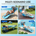 27 Inch Oversized Folding Tanning Chair with Canopy & Face Hole, Portable Face Down Lounge Chair with Pillow, 3-Position Adjustable Patio Chaise for Beach, Pool, Lawn Blue 1