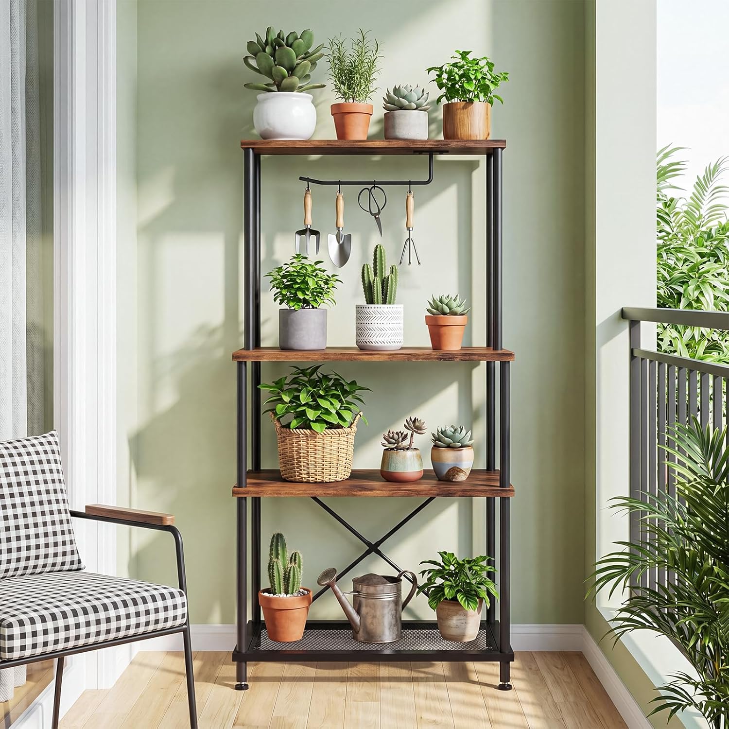 SUPERLELE 4-Tier Bakers Rack, Coffee Bar Table with Paper Holder, Rustic Brown Kitchen Storage Shelf Microwave Stand, Reinforced Industrial Standing Rack for Home Kitchen, 23.6 x 13 x 49.2 Inches
