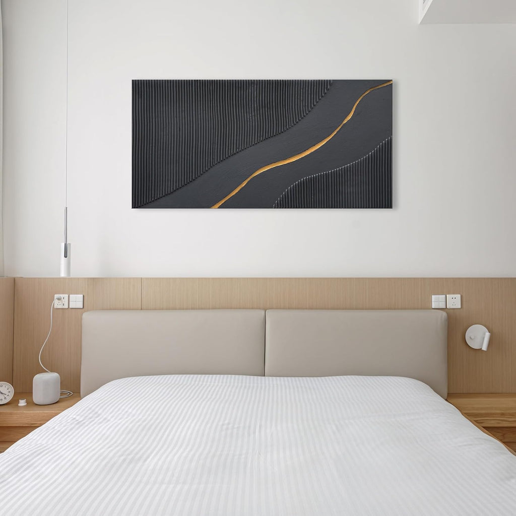 NANKAI Art Hand Painted Black and Gold Texture Minimalist Oil Painting 24x48 inch Home wall Deco Art Painting