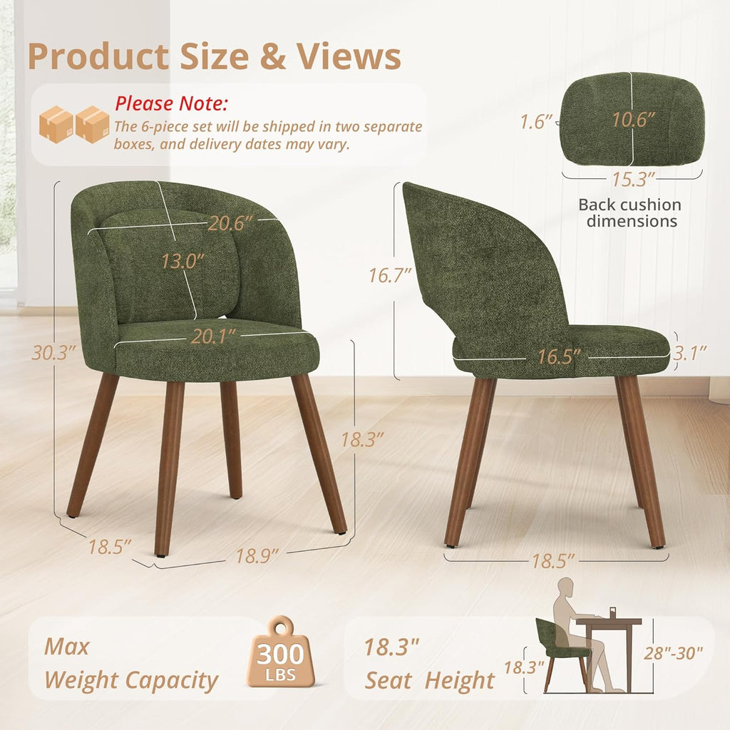 LUE BONA Dining Chairs Set of 4, Modern Upholstered Kitchen Chairs with Solid Wood Legs, Curved Backrest & Lumbar Support for Home Dining Room, Restaurant, Green